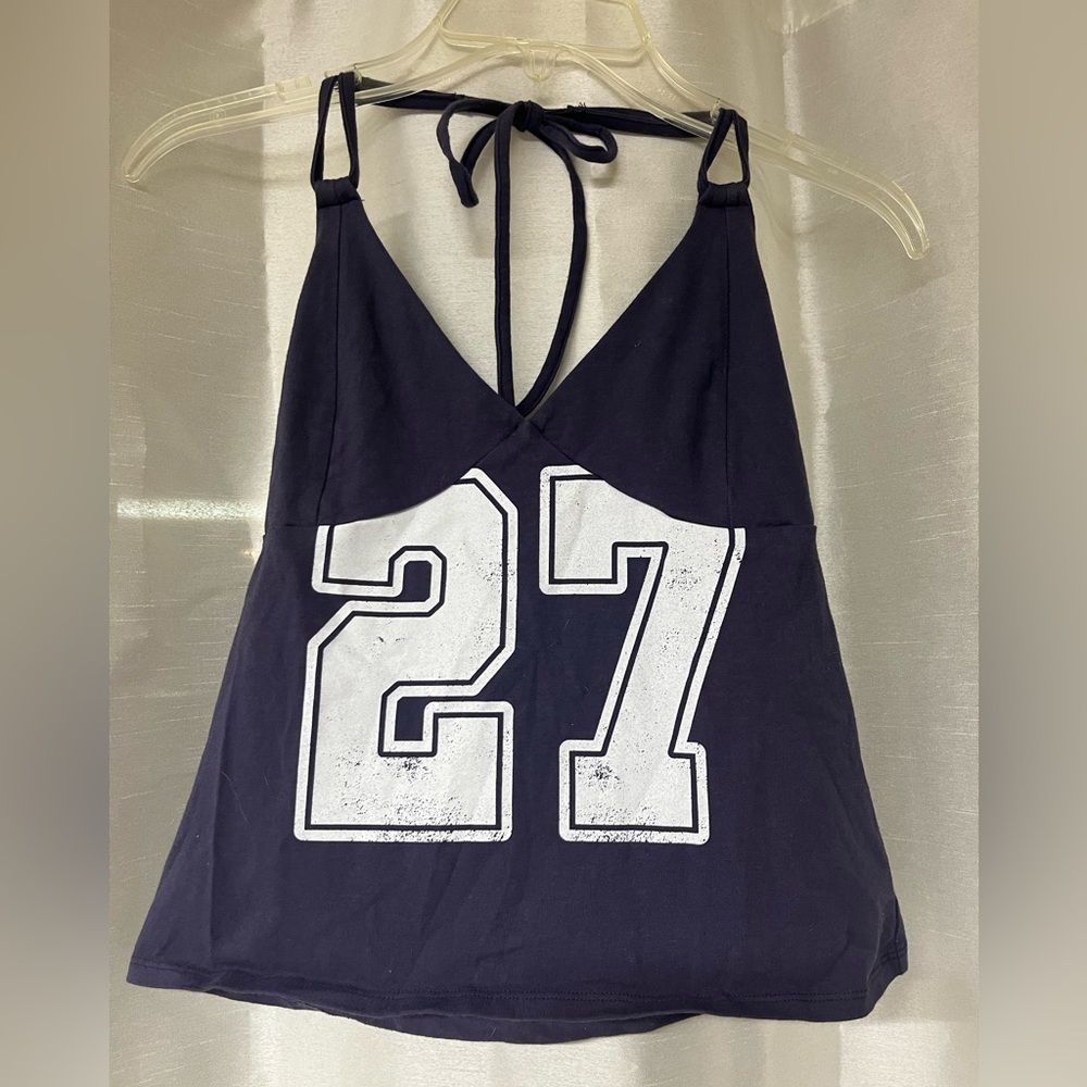 Wild Fable Dark Blue Halter Top with White Number Print